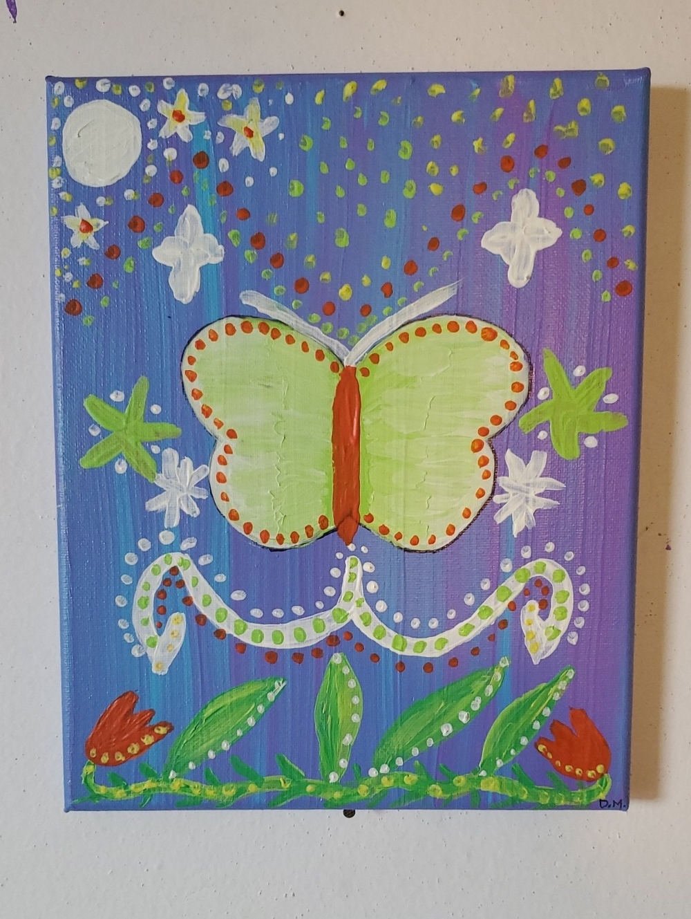 Hand-Painted Green Butterfly Wall Art‎ - Original Home Art